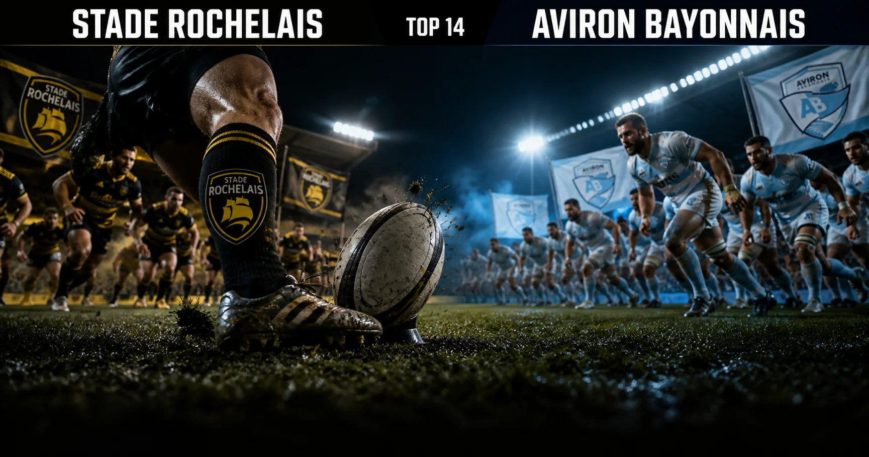 Affiche de la rencontre Stade Rochelais contre Aviron Bayonnais