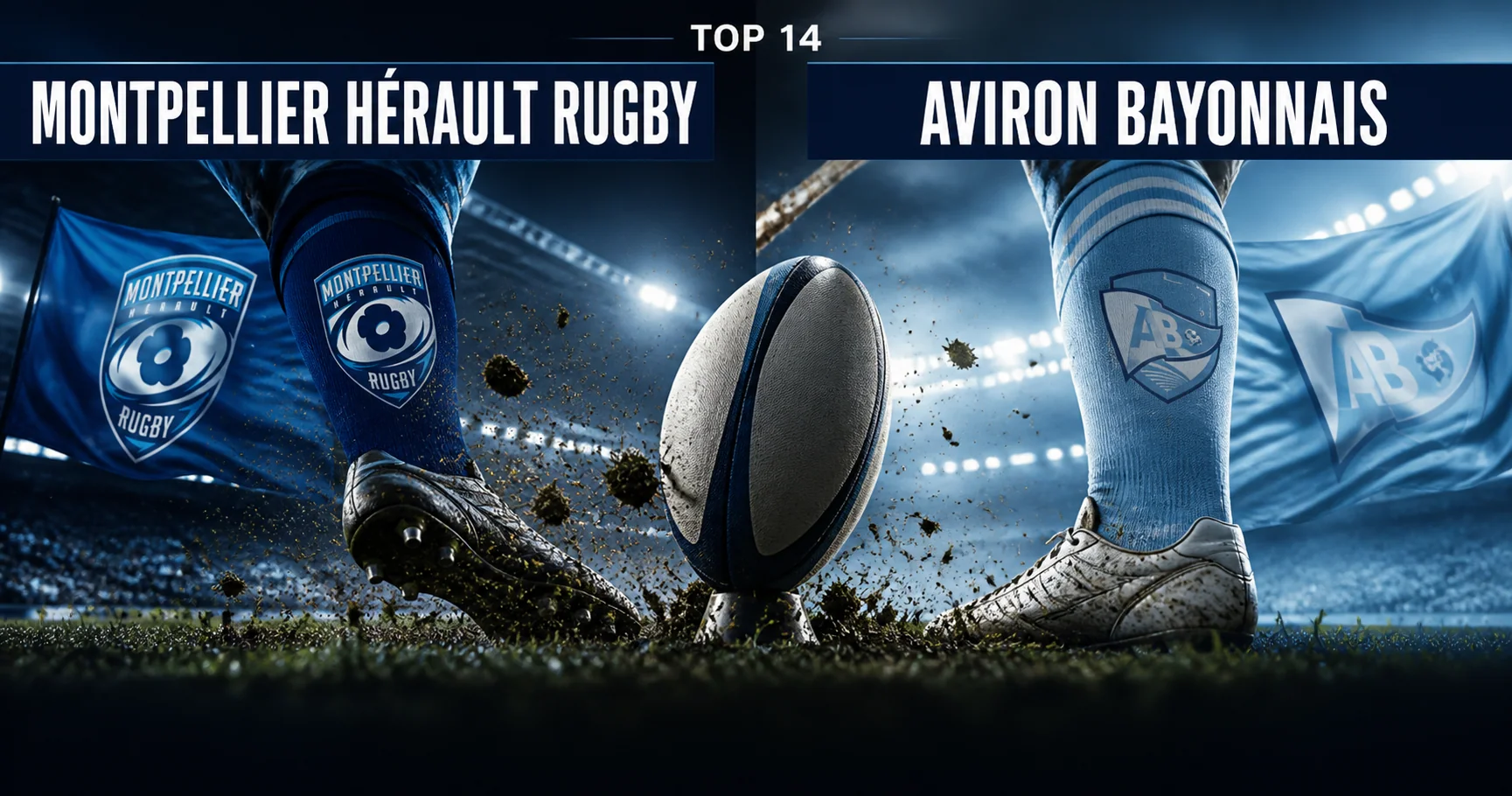 Affiche de la rencontre Montpellier Hérault Rugby contre Aviron Bayonnais
