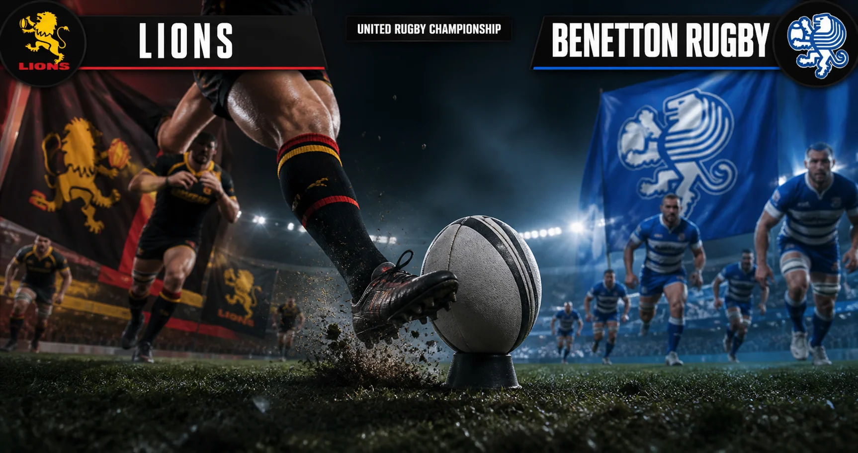 Affiche de la rencontre Lions contre Benetton Rugby
