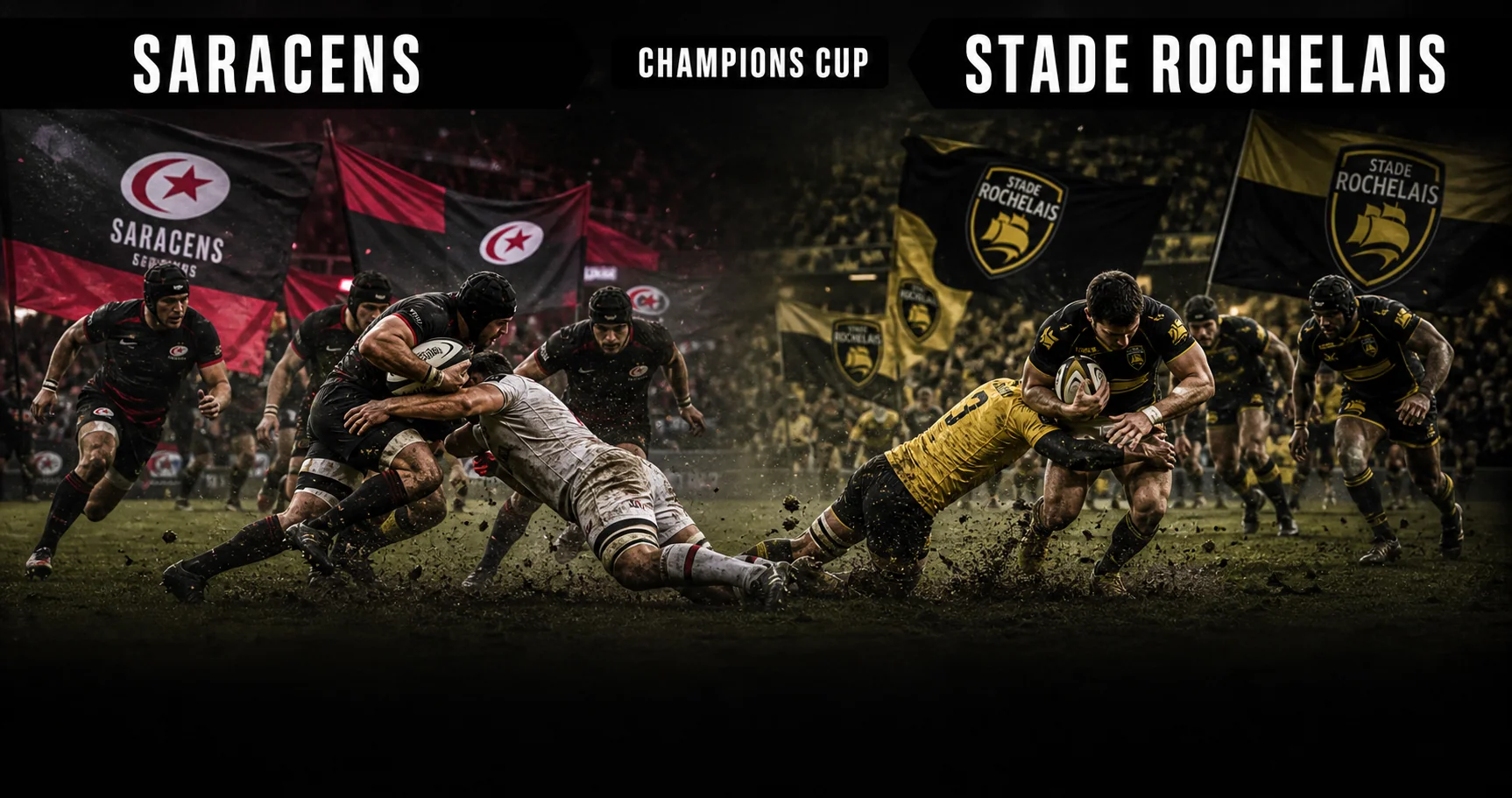 Affiche de la rencontre Saracens contre Stade Rochelais