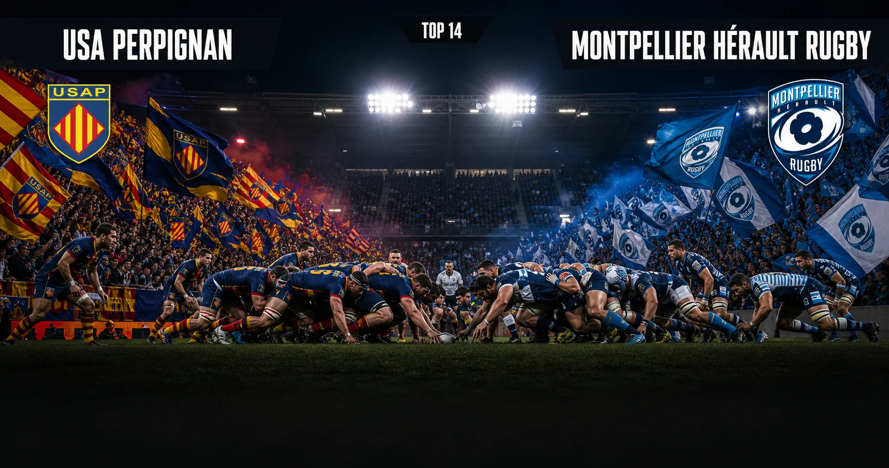 Affiche de la rencontre USA Perpignan contre Montpellier Hérault Rugby