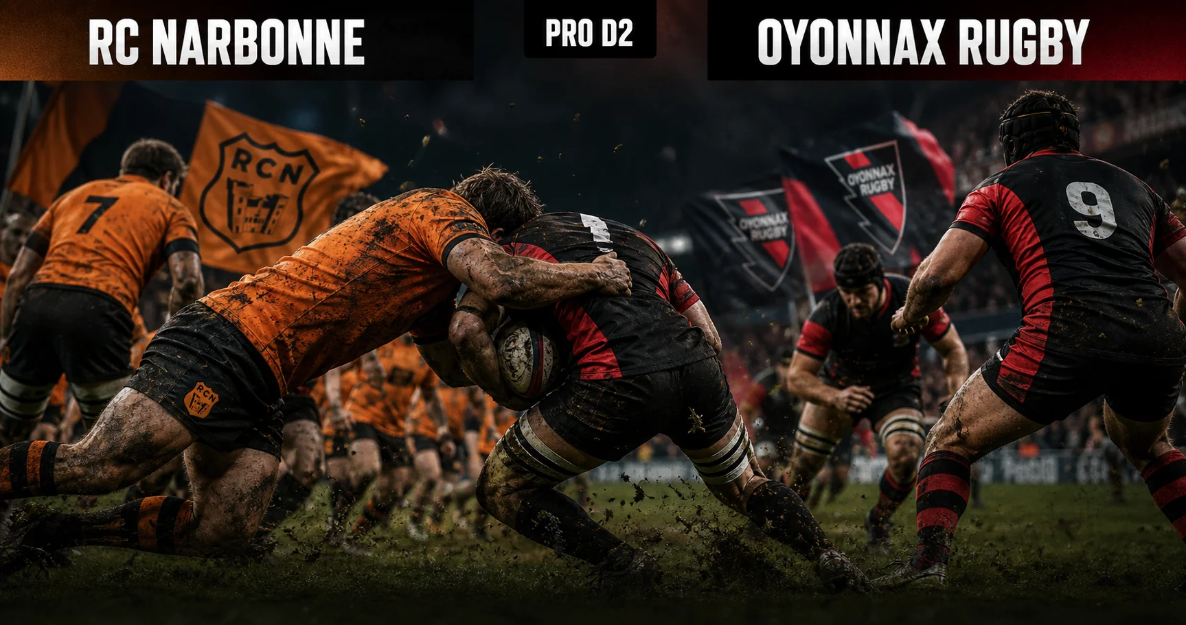 Affiche de la rencontre RC Narbonne contre Oyonnax Rugby