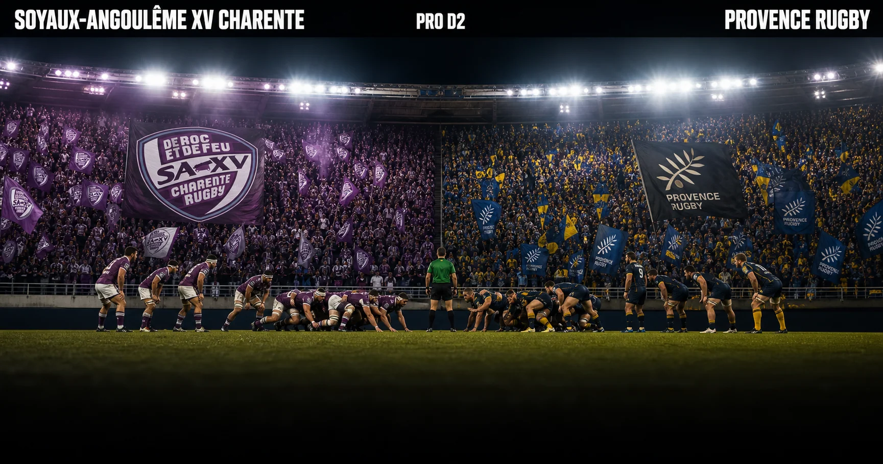 Affiche de la rencontre Soyaux-Angoulême XV Charente contre Provence Rugby